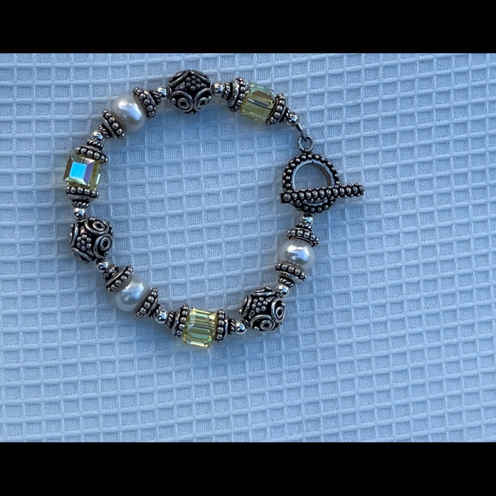 Swarovski Crystal, Freshwater Pearl and Sterling Silver Bracelet